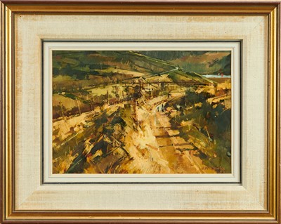 Lot 1505 - *John McCombs (b.1943) oil on board - Road to the Reservoir