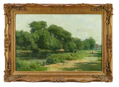 Lot 1369 - Charles A. Seller (1856-1926) oil on canvas - The Hay Barge, signed, 51cm x 77cm, in gilt frame