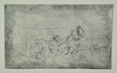 Lot 1203 - *After Sir Alfred Munnings (1878-1959) etching - Figure leading a pair of horses and cart, 16.5cm x 26.5cm, in glazed gilt frame