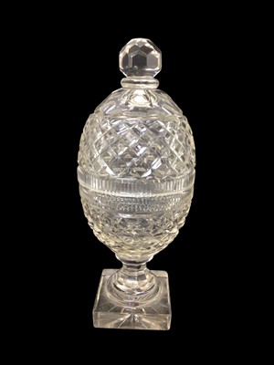 Lot 41 - Group of four 19th century cut glass sweetmeat urns and covers, of varying shapes and sizes, 26cm to 29cm high