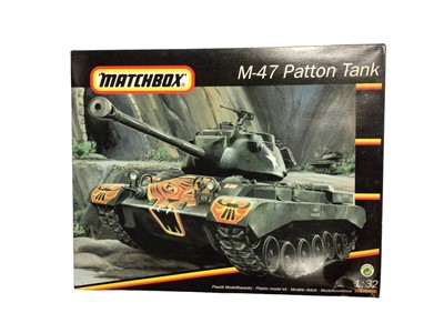 Lot 301 - Matchbox 1:32 Scale Military Tank model kits including M-42 Twin40 Duster No.40992 (x2), M-47 Patton Tank No.40990 & M-41 Walker Tank No.40991, boxed (4)