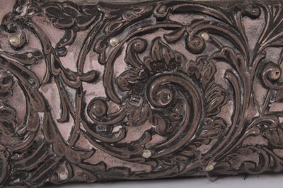 Lot 538 - Edwardian silver mounted easel dressing table mirror with pierced and embossed floral decoration, (Birmingham 1902). 42cm x 27cm.