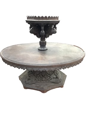 Lot 1692 - Late 19th century Anglo Indian carved two tier dumb waiter, raised on ornately carved octagonal base, 60cm diameter