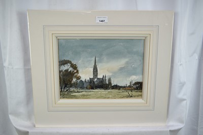 Lot 1487 - *Edward Wesson (1910-1983) watercolour and ink study- 'Salisbury Cathedral from the East', signed, 21cm x 29cm, in mount. 
Provenance: Alexander Gallery, Bristol