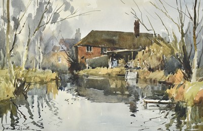 Lot 1488 - *Edward Wesson (1910-1983) watercolour and ink study- 'Near Shalford Mill', signed, 31.5cm x 48.5cm, in mount. 
Provenance: Shalford Gallery, Guildford