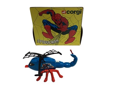 Lot 313 - Corgi Super Heroes die cast toys including Batman's Batbike No.268, Superman's Daily Plant Jetcopter No.929 & Metropolis Police car No.260, Spider-Man's Spidercopter No.928 & Captain Marvel's Porsc...