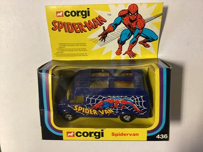 Lot 313 - Corgi Super Heroes die cast toys including Batman's Batbike No.268, Superman's Daily Plant Jetcopter No.929 & Metropolis Police car No.260, Spider-Man's Spidercopter No.928 & Captain Marvel's Porsc...