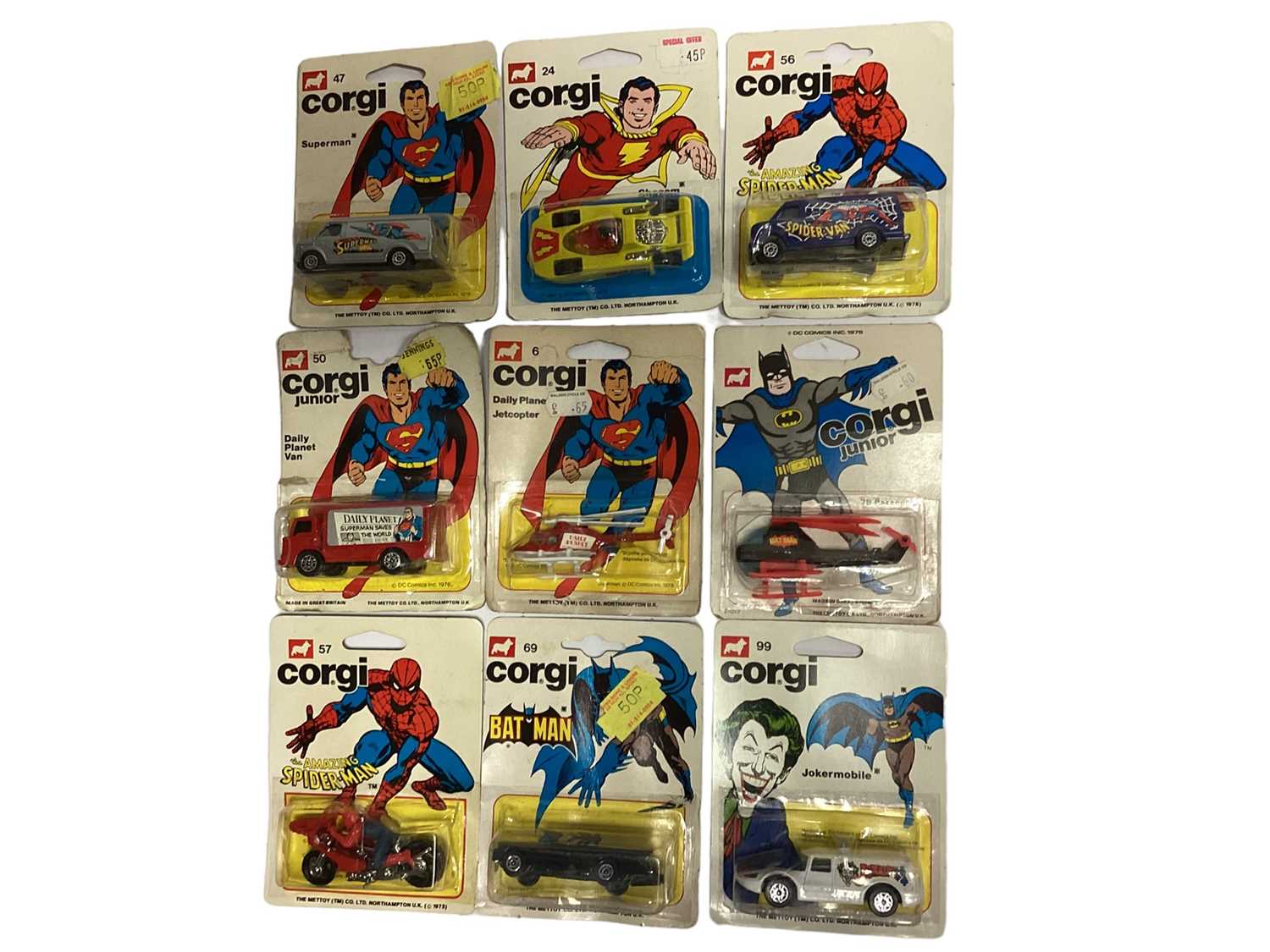 Lot 315 - Corgi Super Heroes c1978 DC Comics diecast vehicles, on card with blister packs (15)