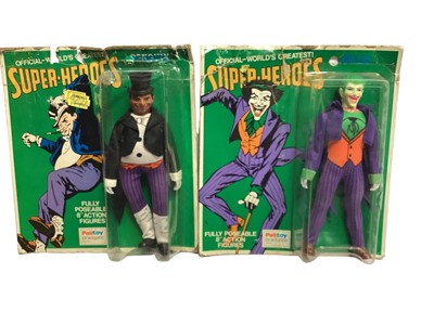 Lot 316 - Palitoy c1976 Super Heroes 8" action figures including DC Comics Penguin & Joker, Marvel Comics Lizard & The Incredible Hulk, all on card with blister packs (4)