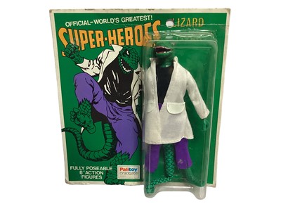 Lot 316 - Palitoy c1976 Super Heroes 8" action figures including DC Comics Penguin & Joker, Marvel Comics Lizard & The Incredible Hulk, all on card with blister packs (4)