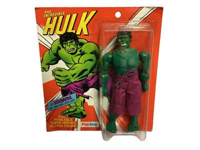 Lot 316 - Palitoy c1976 Super Heroes 8" action figures including DC Comics Penguin & Joker, Marvel Comics Lizard & The Incredible Hulk, all on card with blister packs (4)