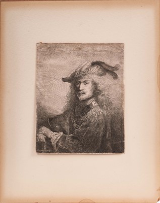 Lot 1530 - Ferdinand Bol (1616-1680) etching on laid paper, 1645, Portrait of an Officer, without watermark, mounted on card, 13.7cm x 11.1cm