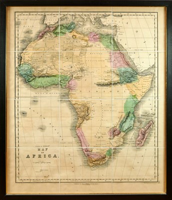 Lot 1143 - Mid 19th century engraved folding map of Africa by Gall and Inglis, Edinburgh, with hand colouring, image 99 x 81cm, in glazed frame