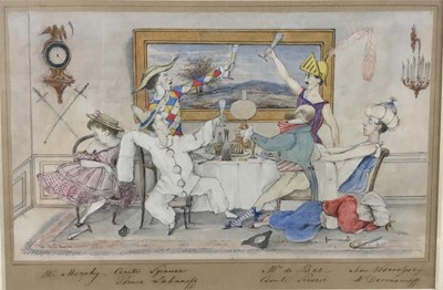 Lot 115 - Continental school, 19th century, Fancy dress party, Comte Spauer Prince Labanoff, 24cm x 24cm