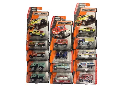 Lot 746 - Matchbox diecast MBX Series including Heroic Rescue (x14), Adventure City (x12), Construction (x13) & Explorers (x24), all on card with blister packs (63 items)