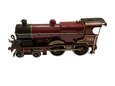 Lot 1862 - Railway Hornby O gauge tinplate clockwork locomotive 4-4-0 LMS livery No 1185.