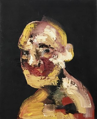 Lot 316 - Lee Ellis (British, b.1984), abstract study of a man, oil on canvas, signed and dated on the back