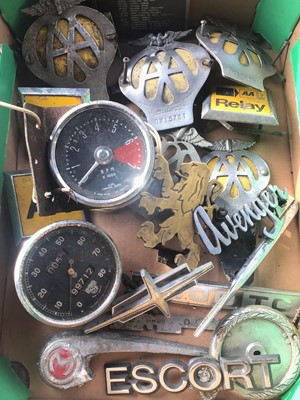 Lot 977 - Group of vintage AA car badges, other badges and gauges