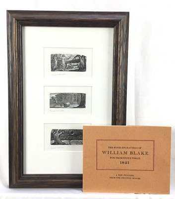 Lot 1170 - The Wood Engravings of William Blake - A Prospectus, 1977, together with one loose woodblock and three framed, each inscribed in pencil 'Printer's trial 6/75'