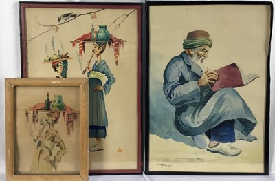 Lot 269 - A group of four 1950s Iranian watercolour portraits, two signed A. Vartanian, one Teheran Kazarov, the other unsigned