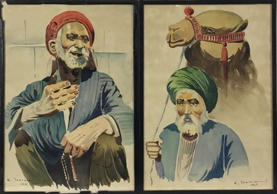 Lot 270 - E. Svachia (Iranian, 1950s) group of five watercolor portraits, framed and glazed