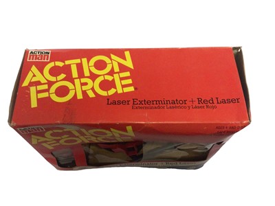 Lot 351 - Palitoy Action Man Action Force Laser Exterminator & Red Laser action figure, boxed window damaged, plus Roboskull & Red Wolf, boxed (2)