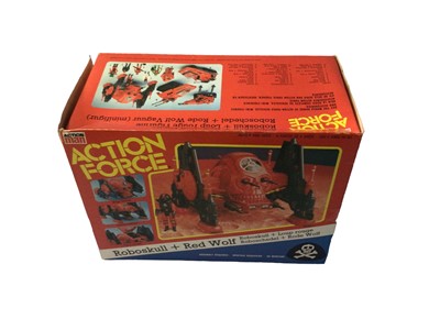 Lot 351 - Palitoy Action Man Action Force Laser Exterminator & Red Laser action figure, boxed window damaged, plus Roboskull & Red Wolf, boxed (2)