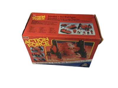 Lot 351 - Palitoy Action Man Action Force Laser Exterminator & Red Laser action figure, boxed window damaged, plus Roboskull & Red Wolf, boxed (2)