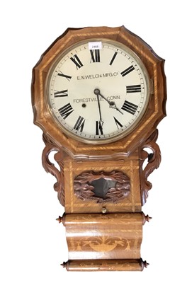 Lot 2468 - American inlaid wall clock, the dial inscribed 'E.N. Welch MFG Co, Forestville, Conn.', total height 77cm