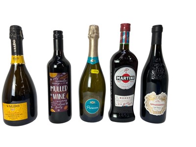 Lot 314 - Nine bottles, to include Jura 18 year old whisky, Martini Rosso, Sacred Gin, Prosecco and others