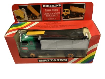 Lot 380 - Britains Ford Tractor and Yard Scraper No.9516, Jeep No.9421 & Tipper Truck No.9583, all boxed (3)