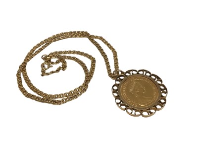 Lot 131 - Elizabeth II gold full sovereign, 1981, in 9ct gold pendant mount on a 9ct gold chain