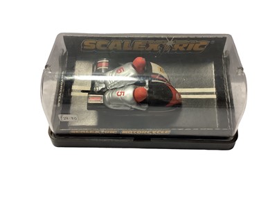 Lot 1913 - Scalextric Hornby Rovex motorcycle sidecar No.7  & No.5 01-770A, plus Four other motocycles, all in Perspex display boxes (6)