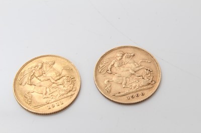 Lot 456 - G.B. - Gold Half Sovereigns to include Victoria OH 1900 VG & George V 1911 AEF