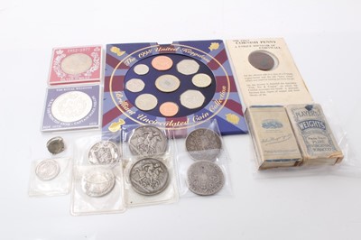 Lot 478 - G.B. - Mixed coinage to include silver Crowns Charles II 1664 (N.B. Rev: Digs to field) otherwise Fair, Victoria YH 1847 G, JH 1890 AF, OH 1893 LVI GF, Royal Mint brilliant UNC nine coin set 1998,...