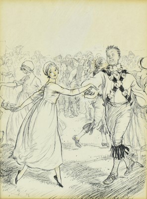 Lot 1179 - Ernest Howard Shepard (1879-1976) signed illustration - Morris Dancer and partner, signed, 26cm x 20cm, framed