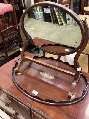 Lot 1371 - A Victorian mahogany skeleton mirror and an Edwardian shell-inlaid galleried tray (2)