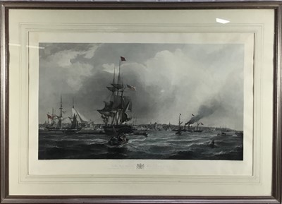 Lot 72 - The Port of Liverpool - Victorian hand-coloured engraving by James Carter after Chambers, 58cm x 85cm, framed and glazed