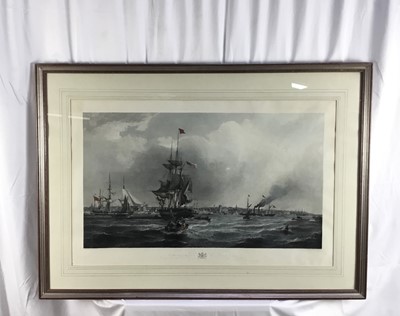 Lot 72 - The Port of Liverpool - Victorian hand-coloured engraving by James Carter after Chambers, 58cm x 85cm, framed and glazed