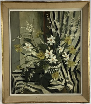 Lot 43 - Ena Russell, 20th Century oil on canvas, still life of flowers in a vase, signed, 65cm x 55cm, framed