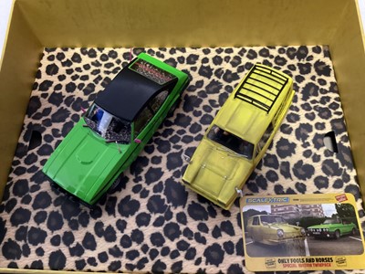 Lot 1916 - Scalextric Special  Edition twinpack Only Fools & Horses Robin Reliant Trotters Independent trading Co & green Ford Cortina, in Display Presentation box C4179A (10