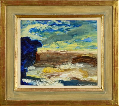 Lot 991 - Albert Houthuessen (1903-1973), acrylic on board, Tide coming in, rain clouds moving off