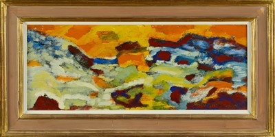 Lot 992 - Albert Houthuessen (1903-1973), acrylic and collage on board, sun over long coast