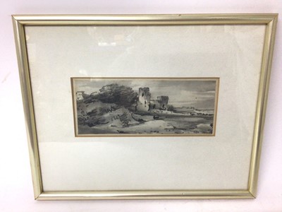 Lot 997 - Dr Thomas Monro (1759-1833), charcoal and wash, Lake scene with ruins