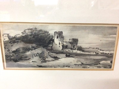 Lot 997 - Dr Thomas Monro (1759-1833), charcoal and wash, Lake scene with ruins