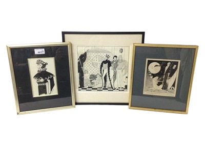 Lot 987 - Douglas Wilmer, two pen sketches and a cartoon by Emmwood depicting Douglas