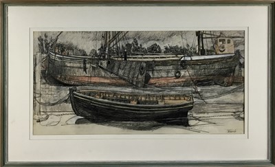 Lot 139 - T. W. Ward charcoal and coloured pencil on paper - SB Raybell and Dinghy, signed, in glazed frame
