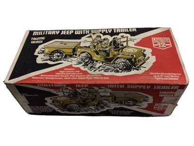 Lot 395 - Cherilea Big 12 Series Military Jeep with supply trailer & towing winch, boxed No.2637. (1)