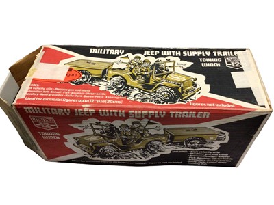 Lot 395 - Cherilea Big 12 Series Military Jeep with supply trailer & towing winch, boxed No.2637. (1)