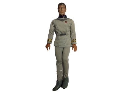 Lot 149 - Mego Corps c1977 Star Trek 12" action figure Spock with painted hair (right leg detached at the knee) and First Officer's grey outfit, unboxed (1)